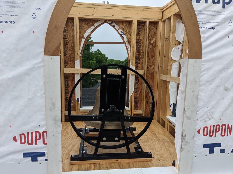 Bell with new bell ringing equipment in tower