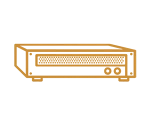 Line art of an amplifier.